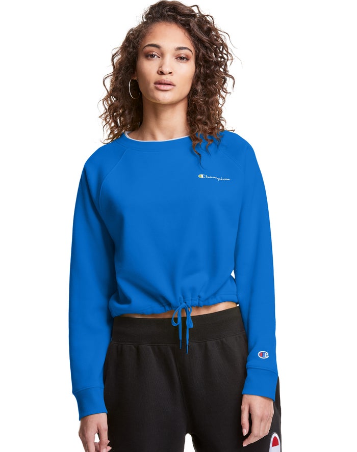 Champion Campus Fleece Cropped Crew Embroidered Script Logo - Naisten Sininen Collegepaita - Suomi 3